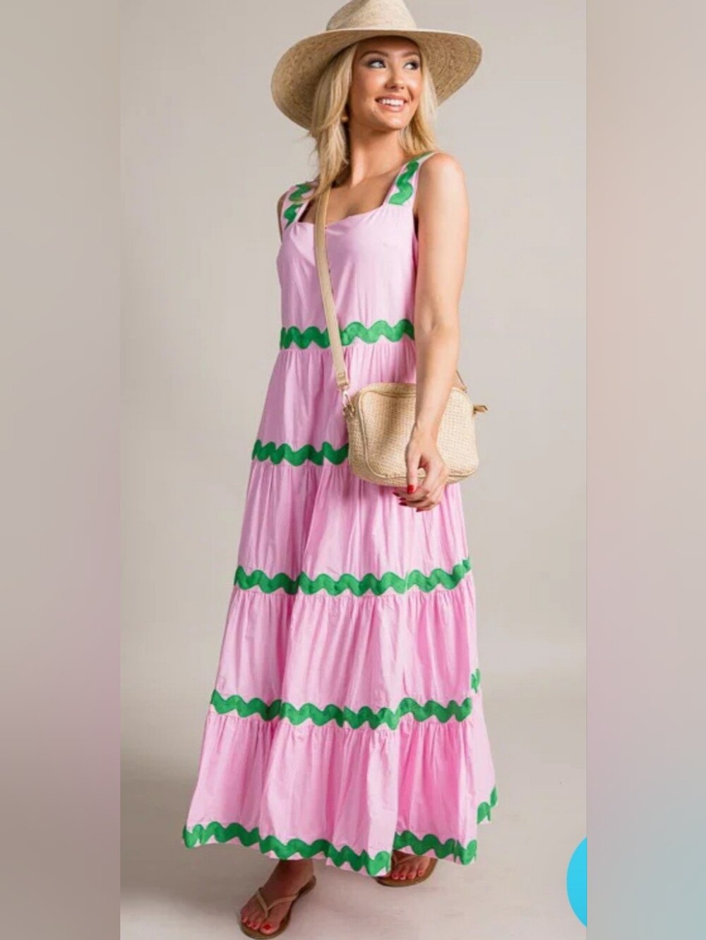 Merci Pink & Green Ric Rac Maxi Dress Size S - Picture 2 of 8